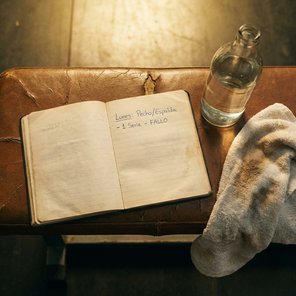 Cuaderno de entrenamiento Heavy Duty con anotaciones de series al fallo