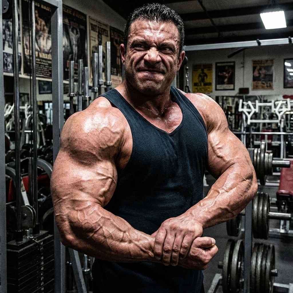 Ramon Dino mostrando sus masivos antebrazos y bíceps