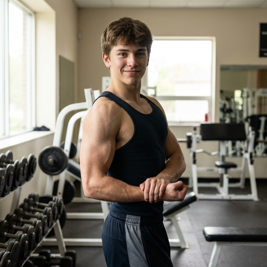 Físico natural y saludable de adolescente culturista